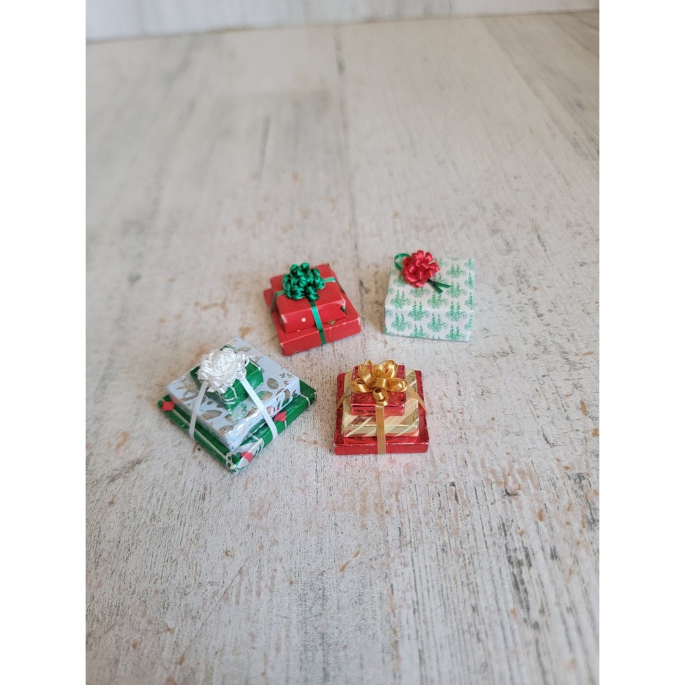 Mini Village stacked present gift dollhouse accessory bow Unique set